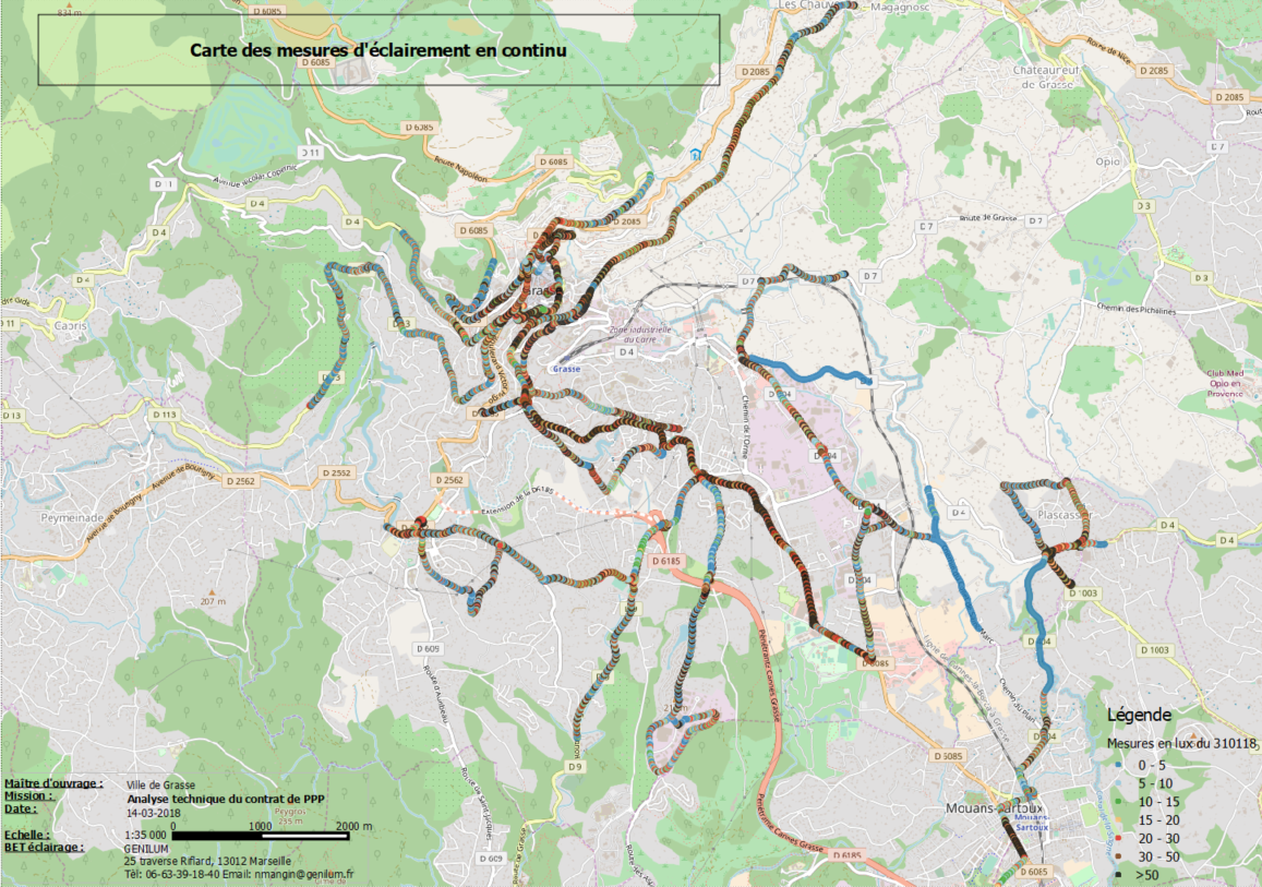 Cartographie des mesures d'éclairement